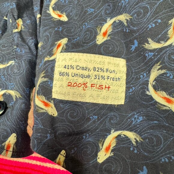A Fish Named Fred Shirt Men S Koi Fish All Over Print Navy Flip Cuff Preppy - Picture 7 of 9